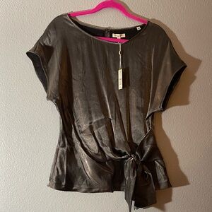 Max Studio Shimmering Silver Tie-Front Blouse Size Large NWT